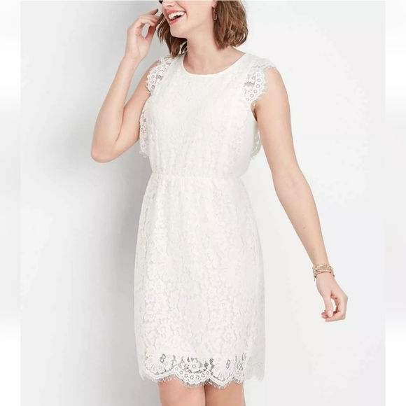 NWT Maurices White Lace Cap Sleeve Lined Mini Dress Bridal Shower Size Small - Picture 1 of 14